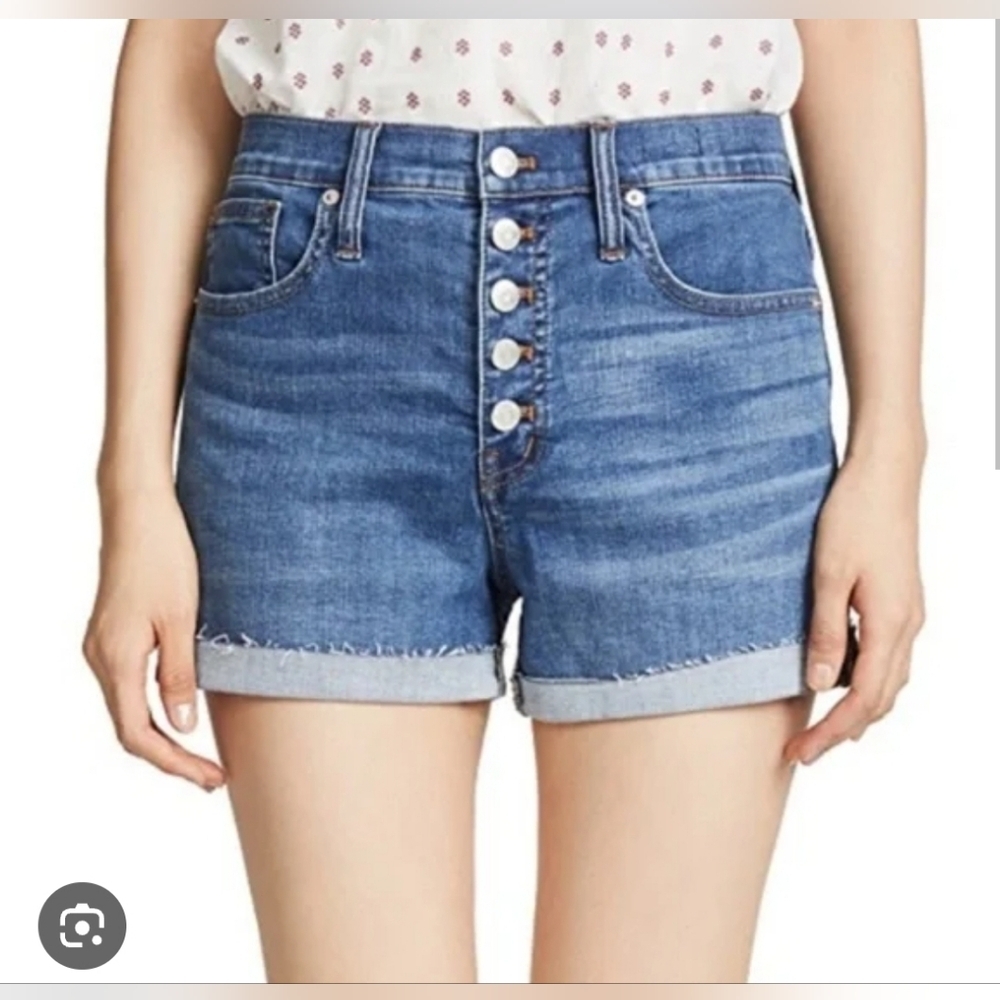 ❤️ MADEWELL HIGH RISE BUTTON FLY STRETCH DENIM JEAN SHORTS, 00 (24)